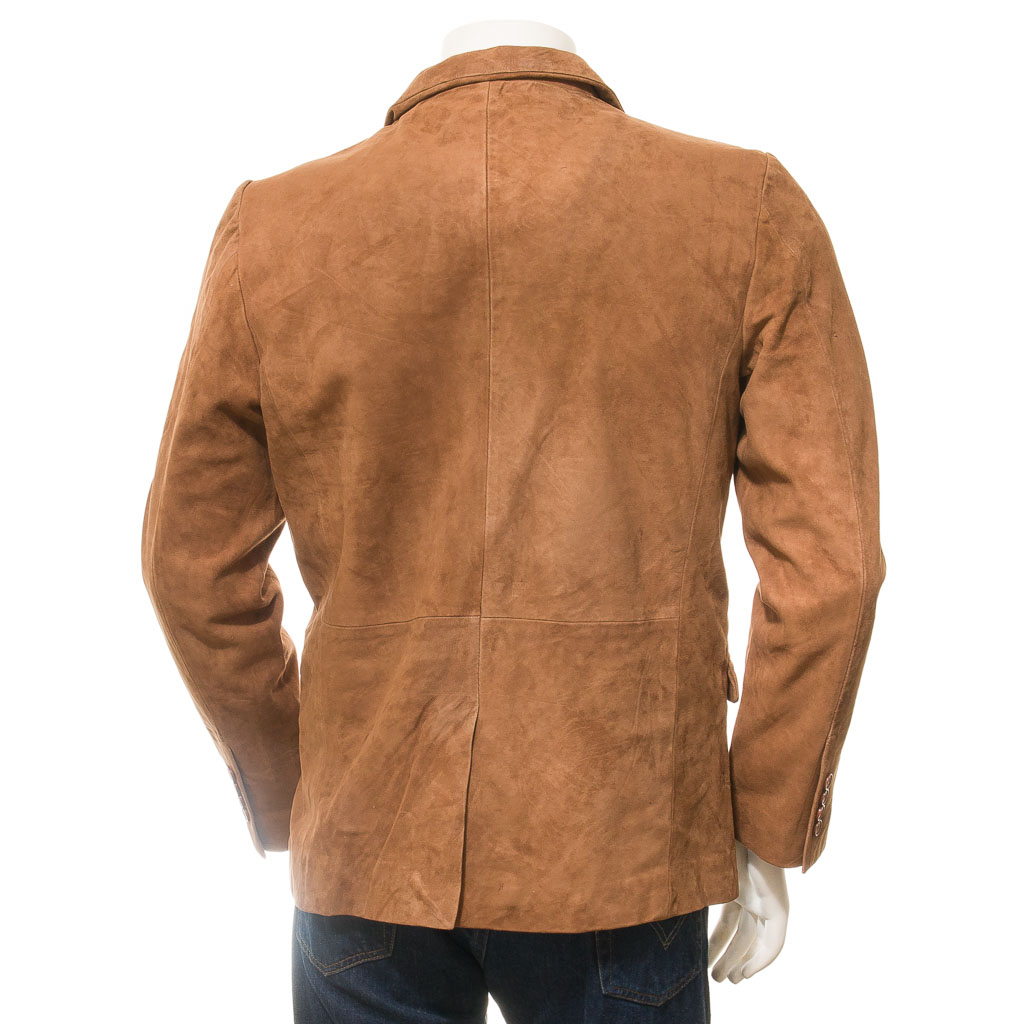 Men’s Suede Blazer in Tan – Tyler Classic Fit