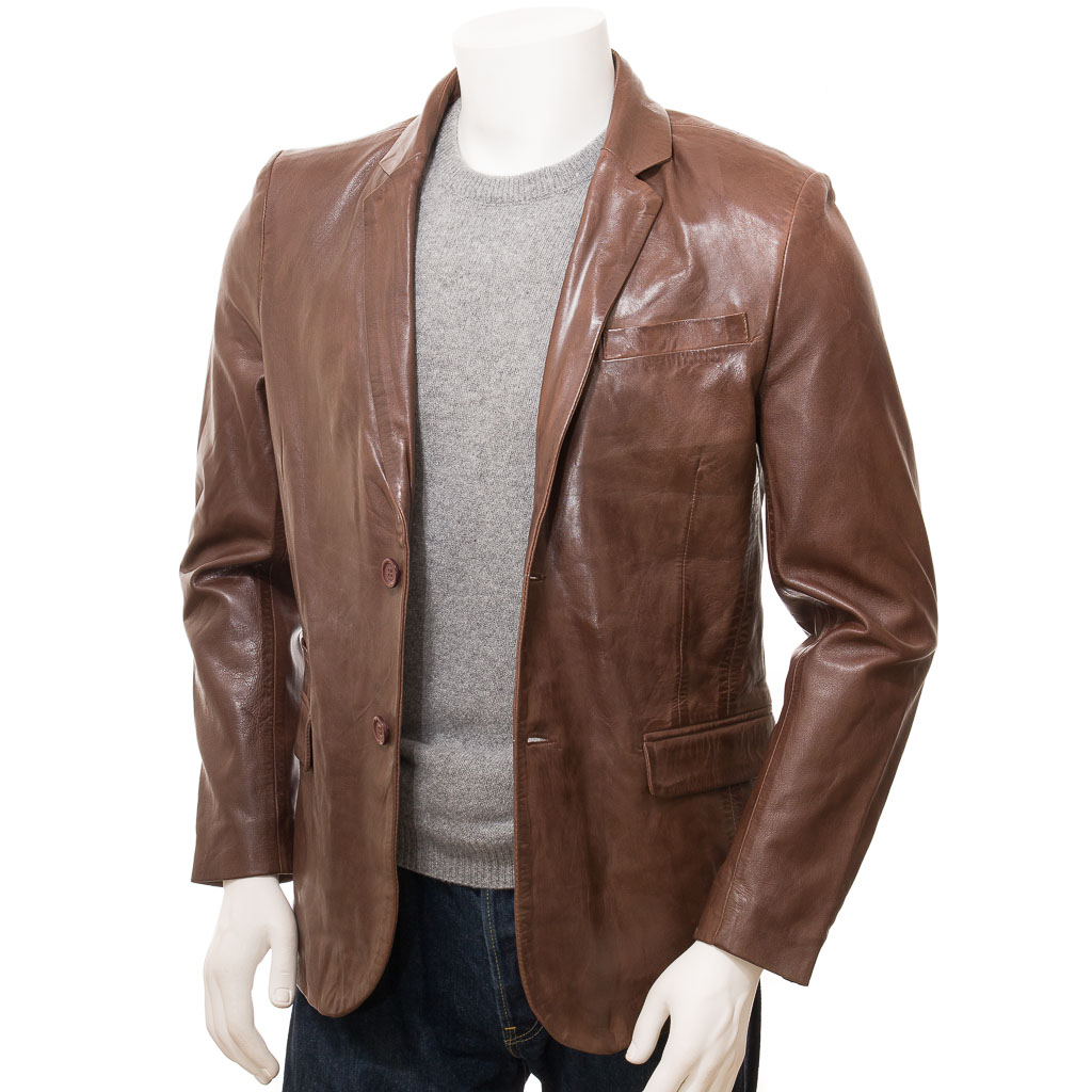 Leather Blazer in Brown Aniline Sheep Leather – Tyler