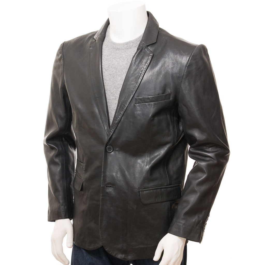 Leather Blazer in Black Sheep Aniline Leather