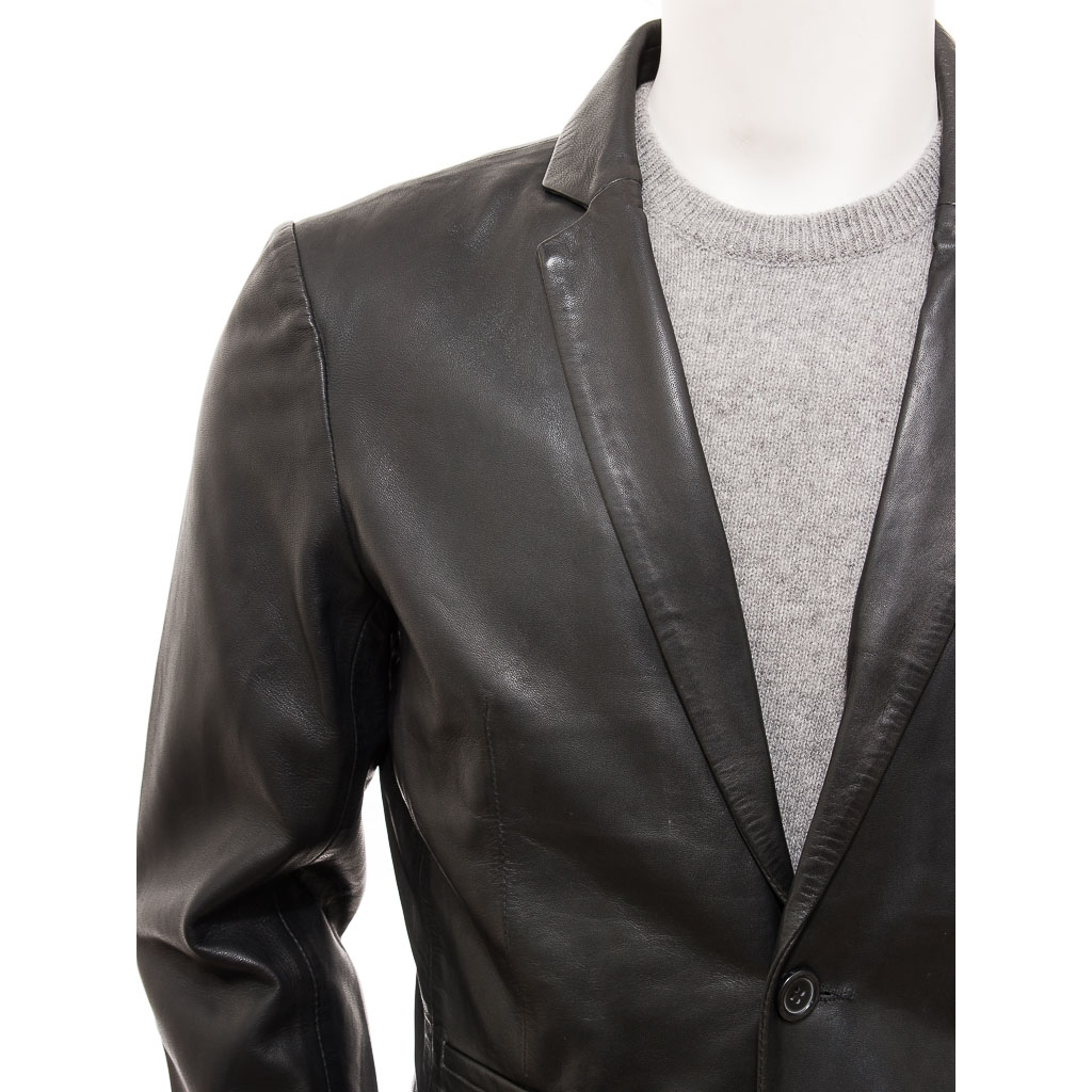 Leather Blazer in Black Sheep Aniline Leather
