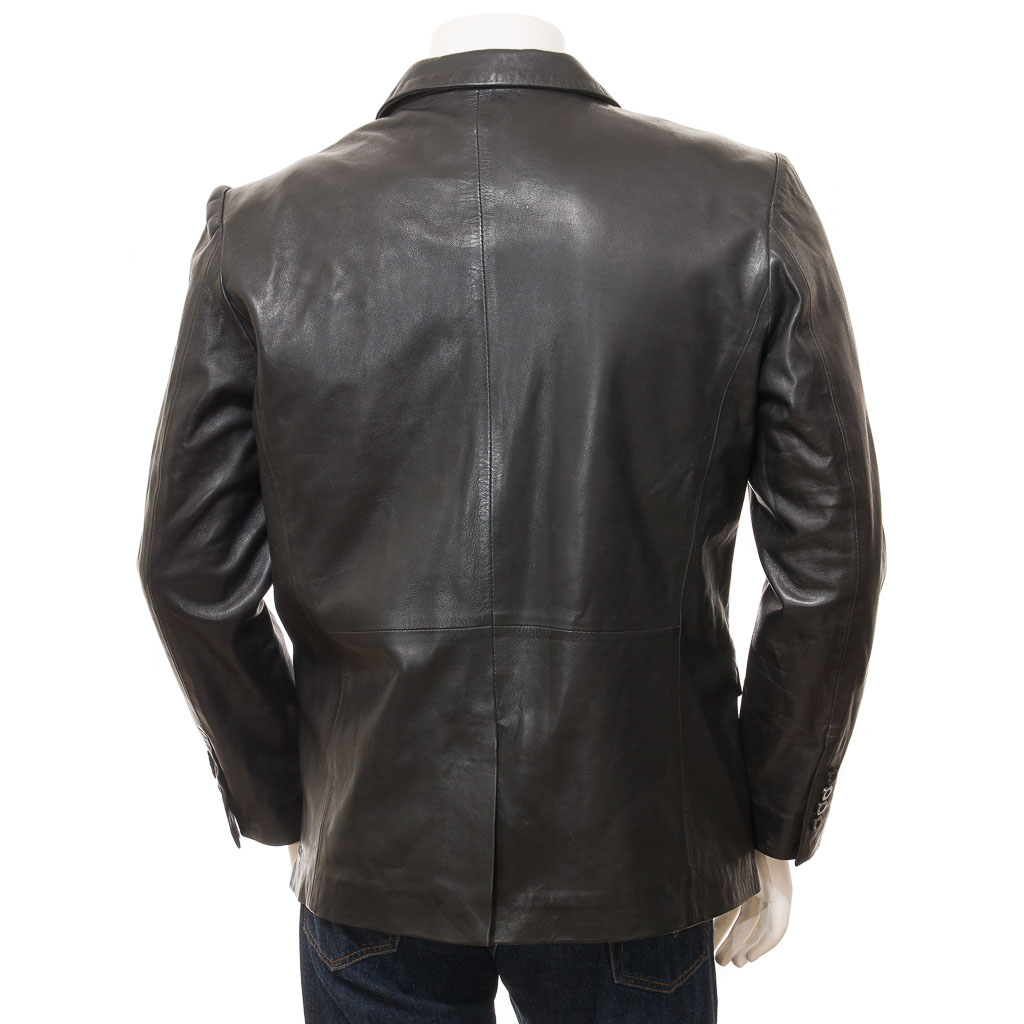 Leather Blazer in Black Sheep Aniline Leather