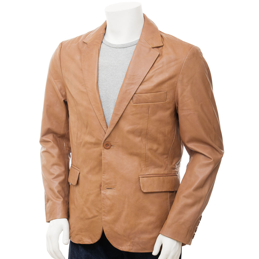 Leather Blazer in Tan Nappa – Mansfield Classic Fit