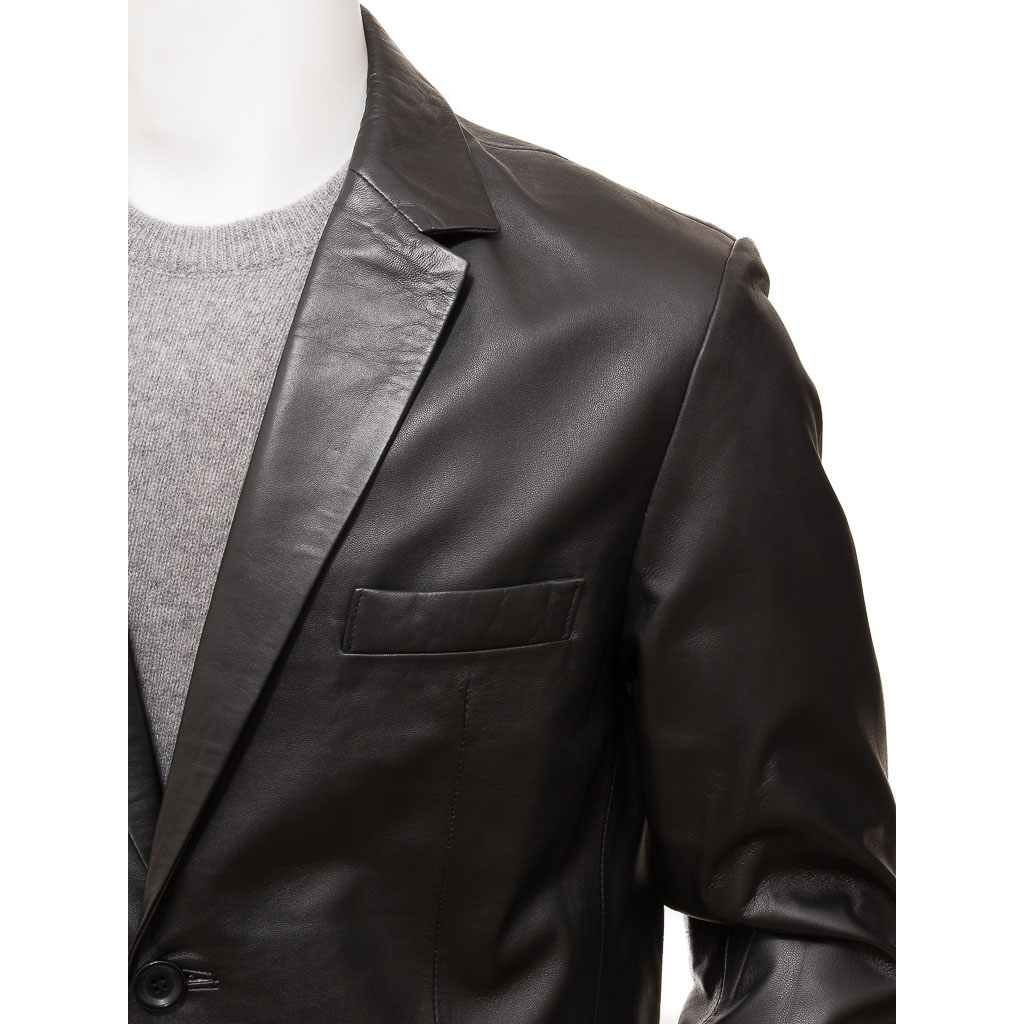 Leather Blazer in Black Nappa with Tailored Two-Button Styling