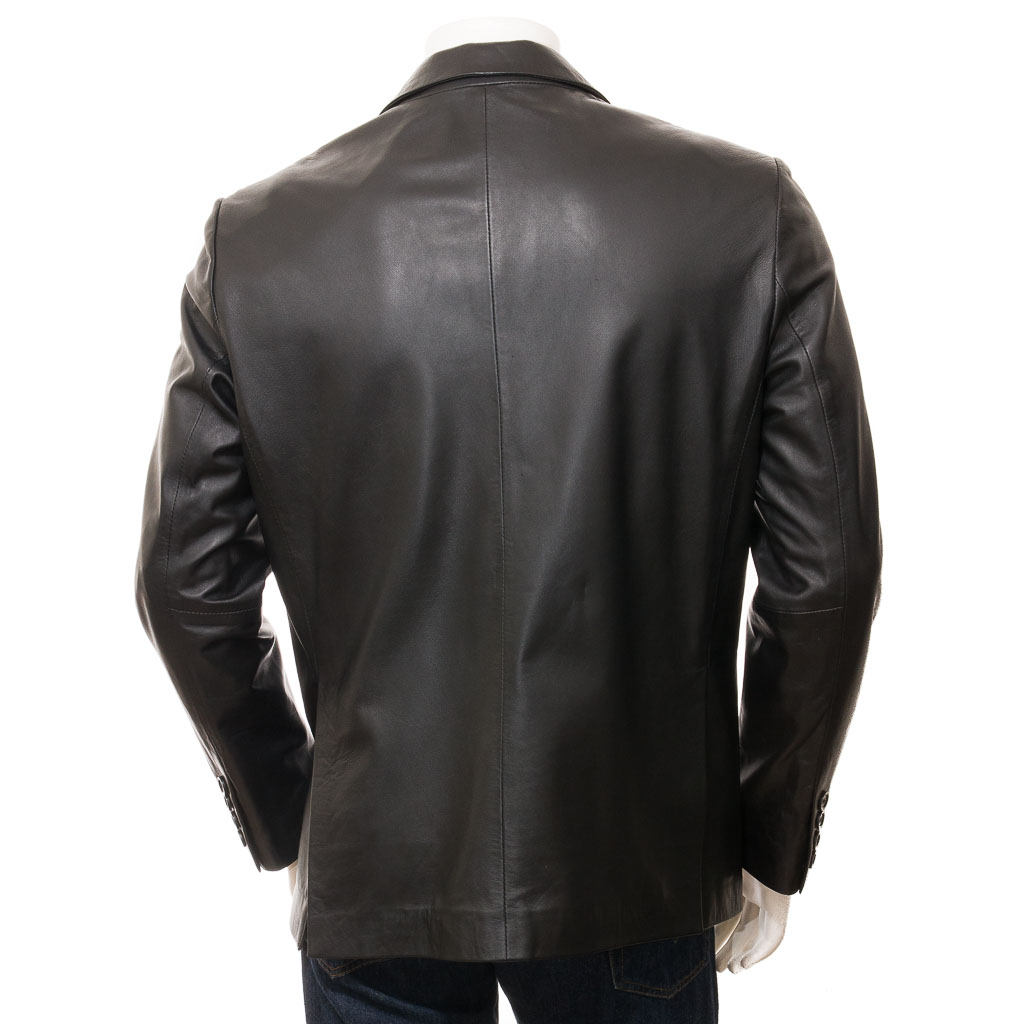 Leather Blazer in Black Nappa with Tailored Two-Button Styling
