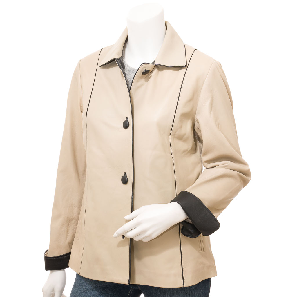 Leather Shirt Jacket in Beige and Black – Pearland