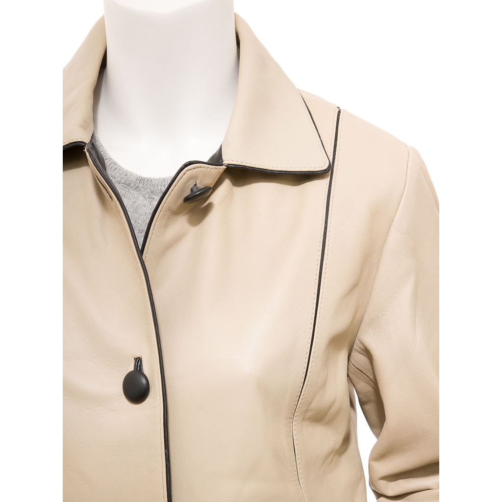 Leather Shirt Jacket in Beige and Black – Pearland