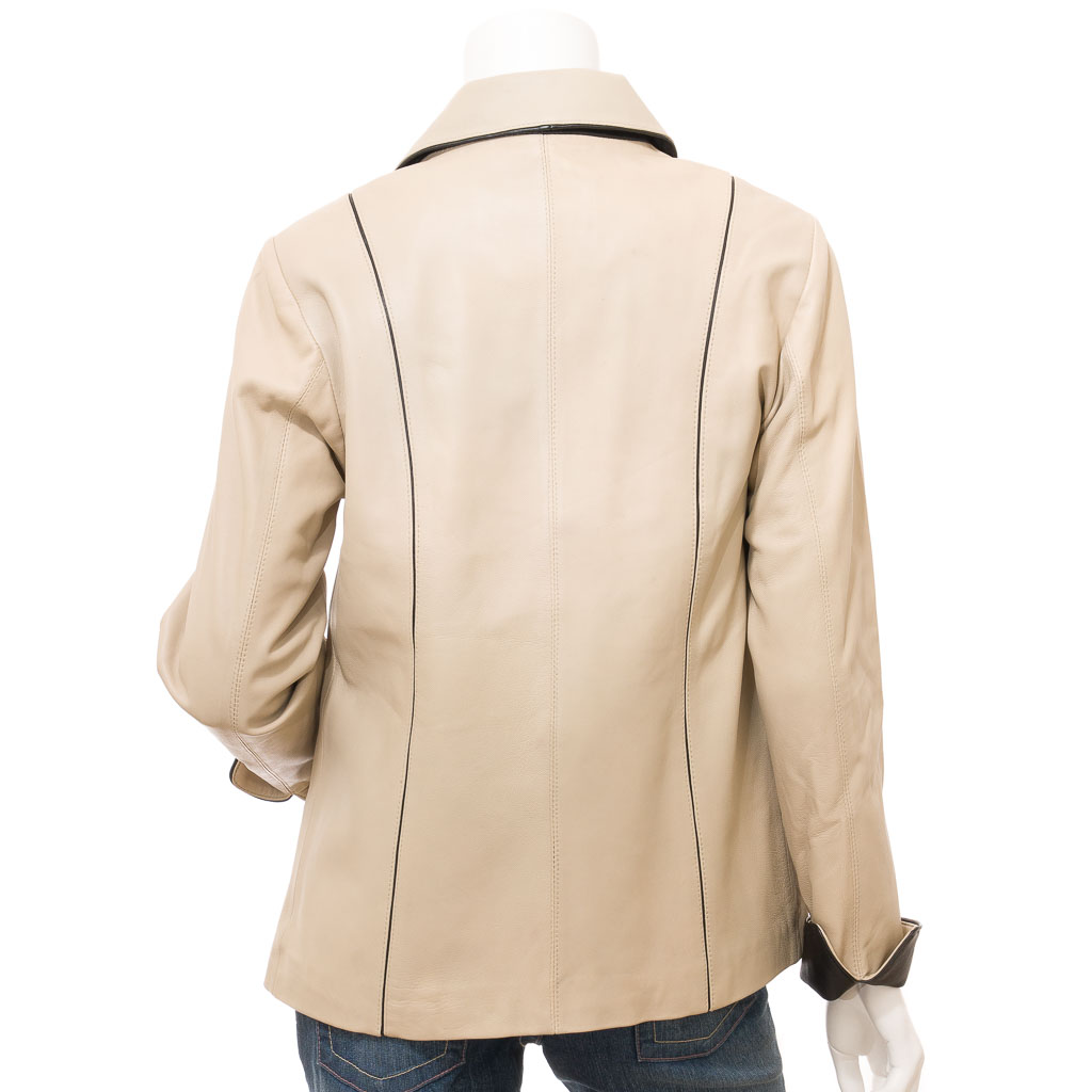 Leather Shirt Jacket in Beige and Black – Pearland