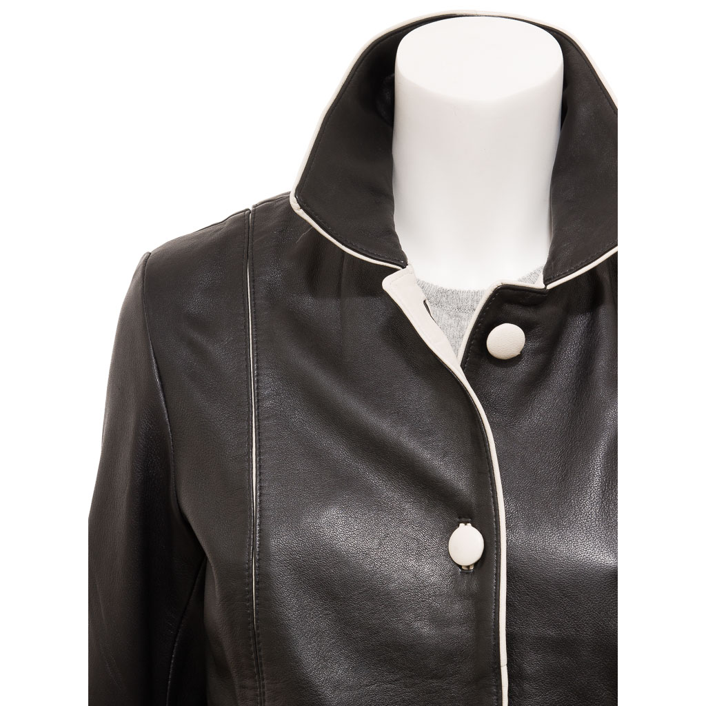 Leather Jacket in Black & Ivory Sheep Nappa | Pearland