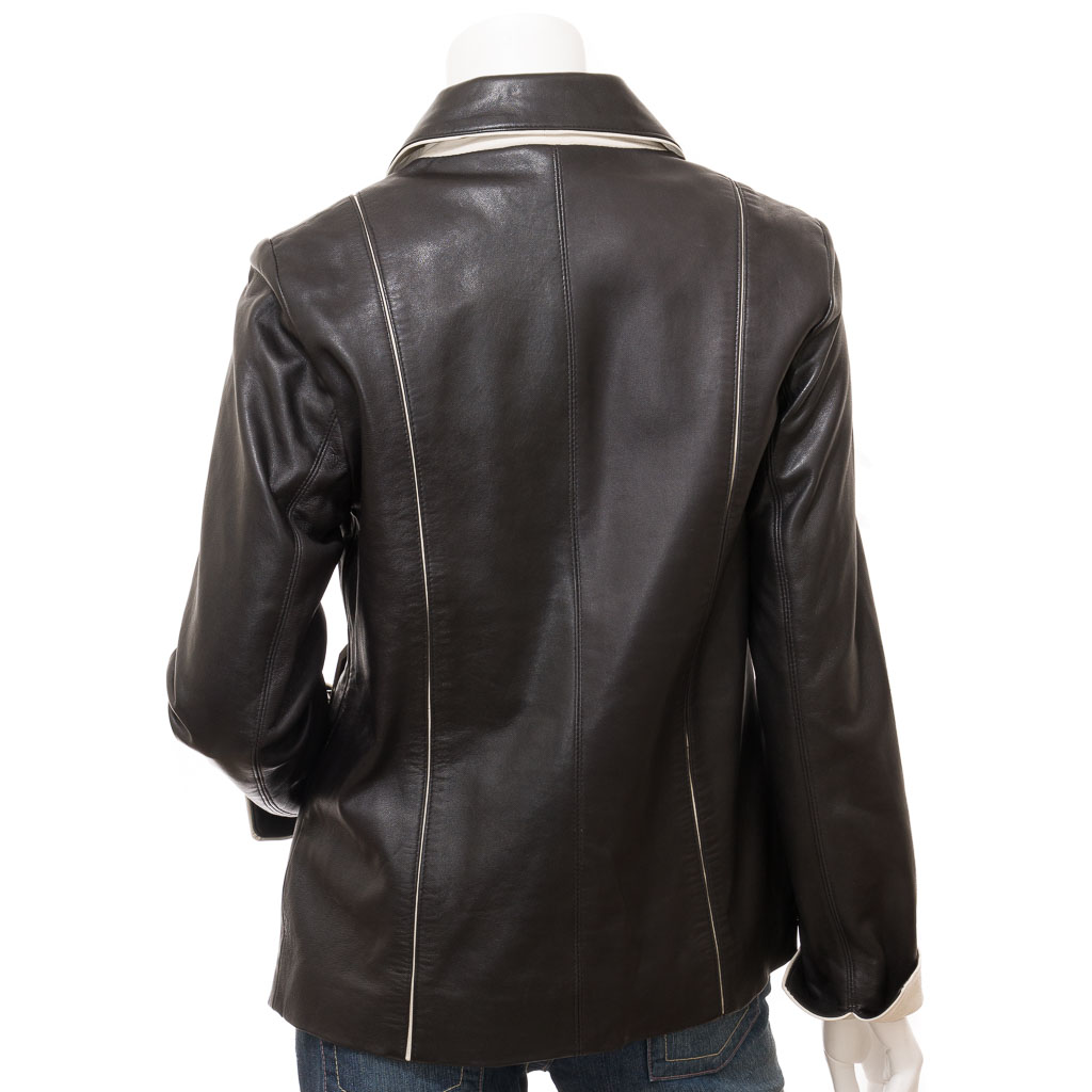 Leather Jacket in Black & Ivory Sheep Nappa | Pearland