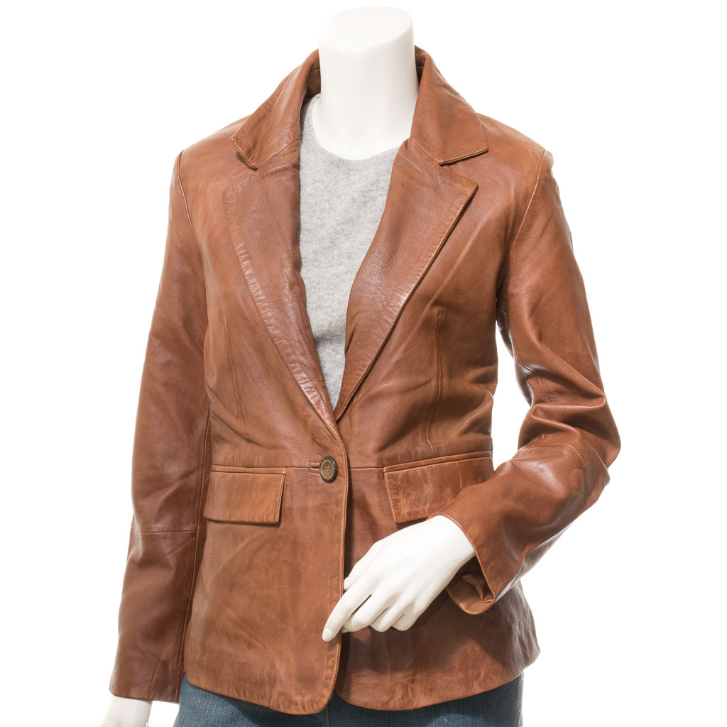 Leather Blazer in Classic Tan Sheep Nappa - Lufkin