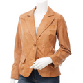 Women's Tan Leather Blazer With Soft Sheep Aniline Hide