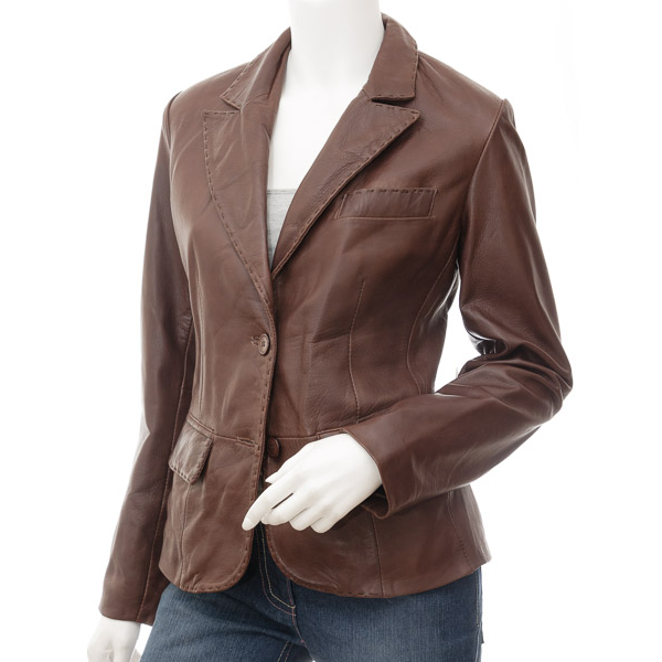 Leather Blazer in Brown Sheep Aniline Leather