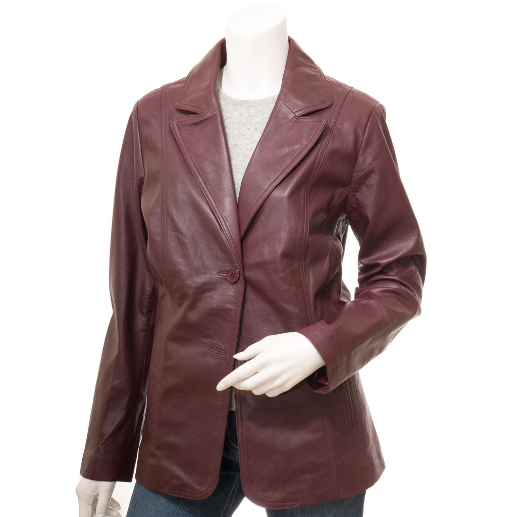 Leather Blazer in Burgundy Nappa With Tailored Fit