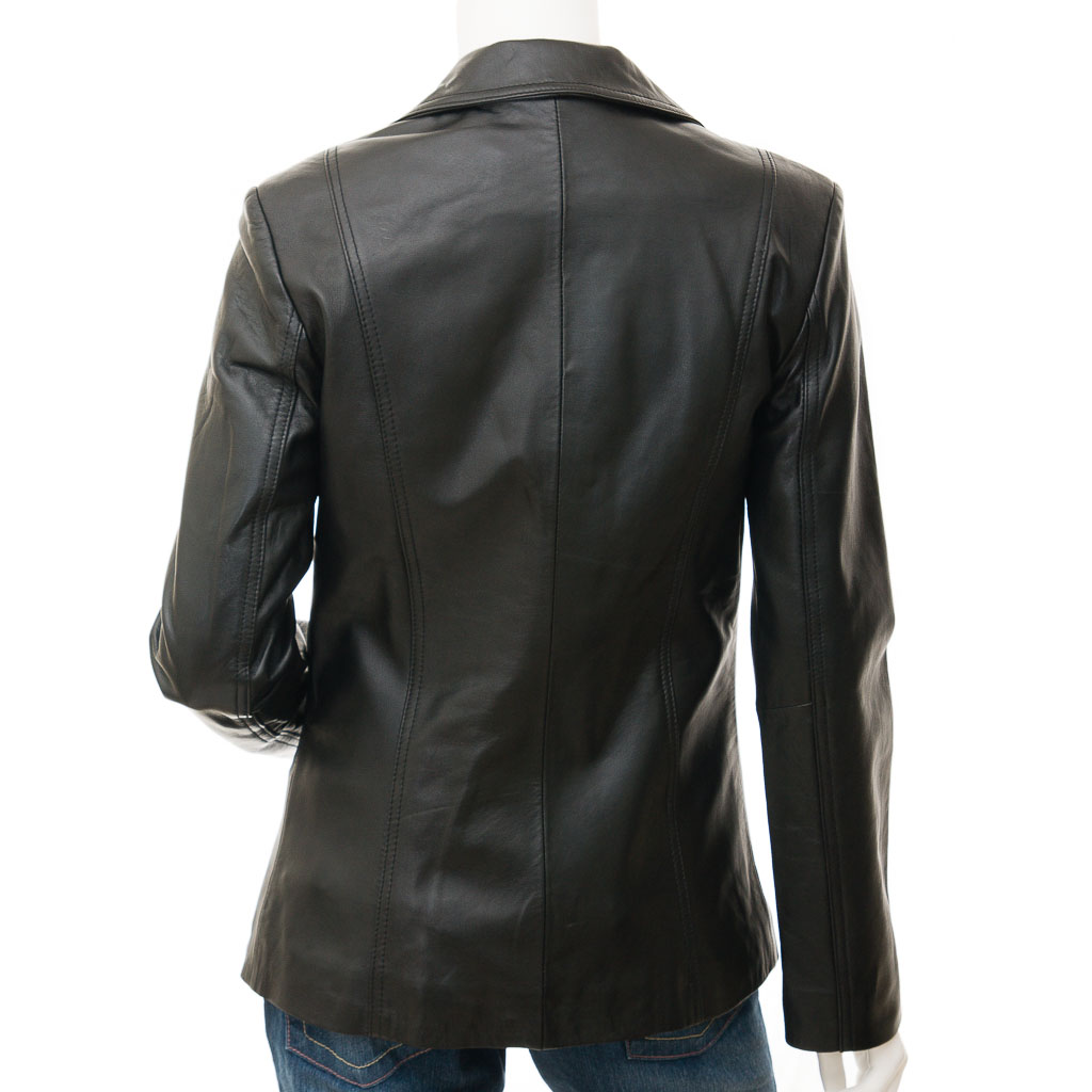 Leather Blazer in Black Nappa With Tailored Longline Fit
