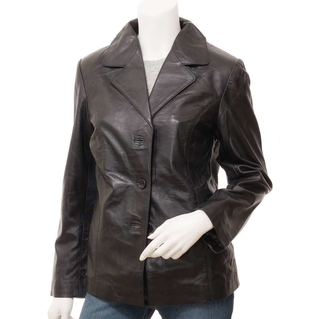 Leather Blazer in Brown with Longline Sheep Nappa