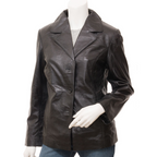 Leather Blazer in Brown with Longline Sheep Nappa