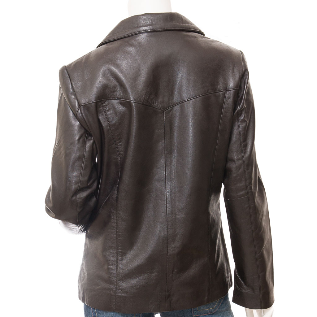 Leather Blazer in Brown with Longline Sheep Nappa