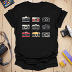T-Shirt With Vintage Camera Lineup Graphic