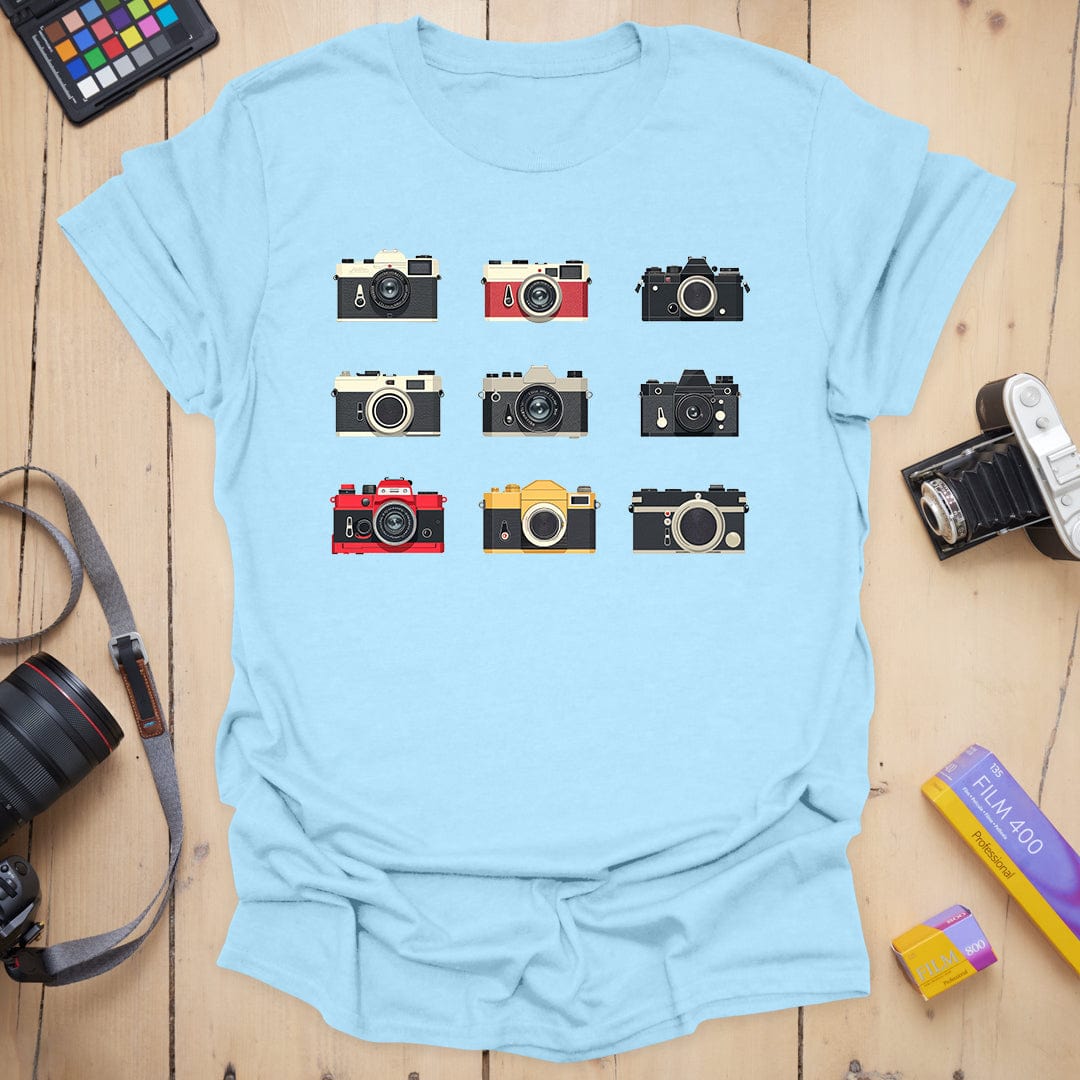 T-Shirt With Vintage Camera Lineup Graphic