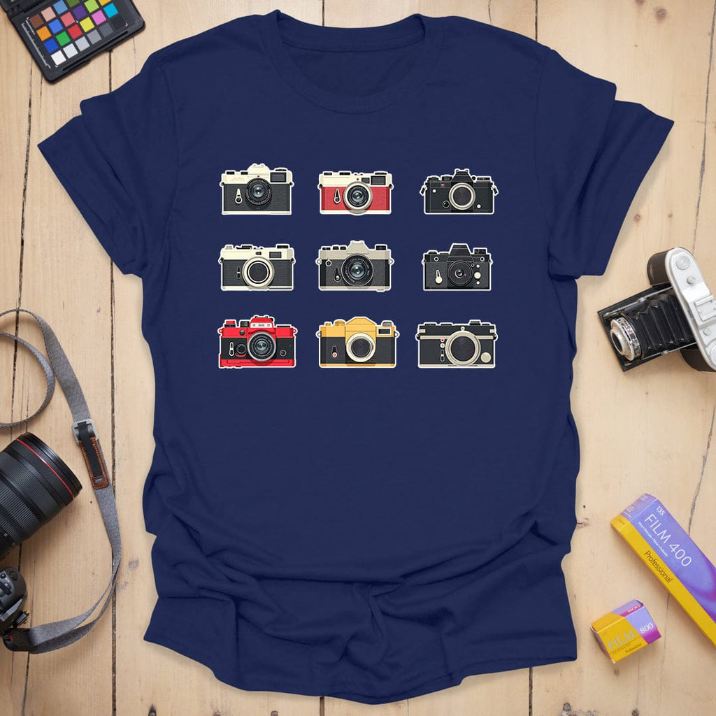 T-Shirt With Vintage Camera Lineup Graphic