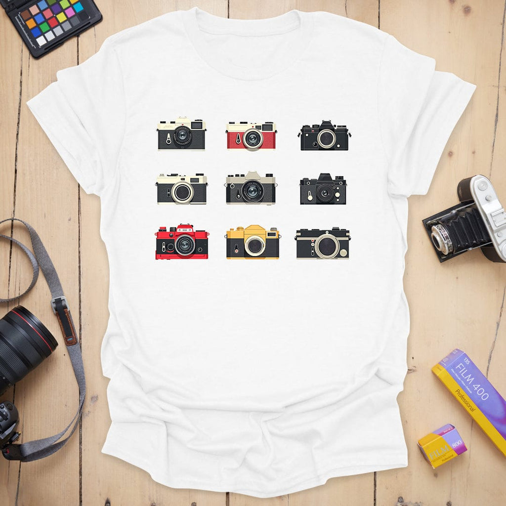 T-Shirt With Vintage Camera Lineup Graphic
