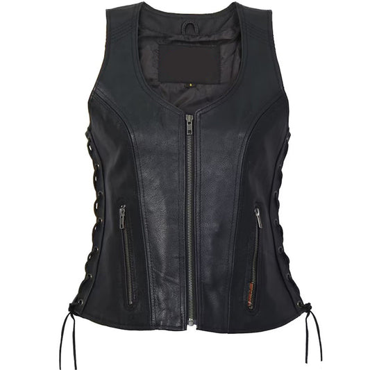 Ladies Side Lace Zip Up Hot Leathers Leather Vest