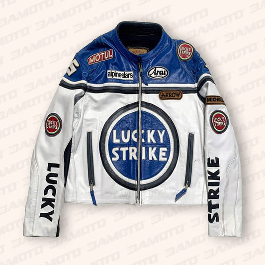 Lucky Strike Casual Blue Moto Leather Jacket