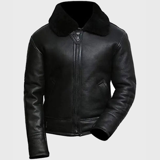 Mens Aviator Black B3 Shearling Leather Jacket