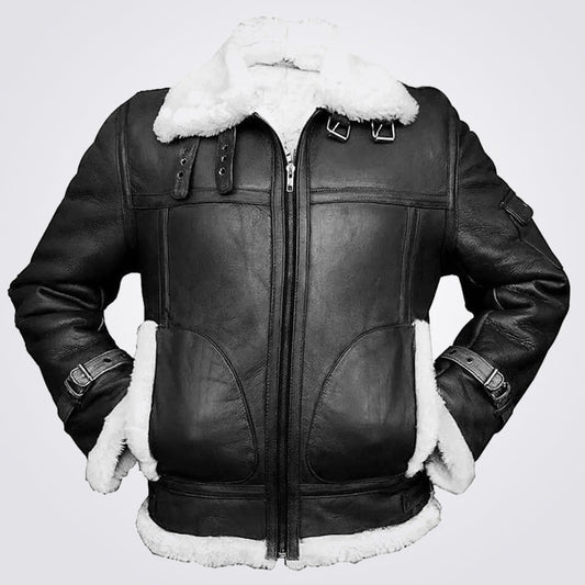 Men's B3 RAF White And Black Leather Bomber Jacket