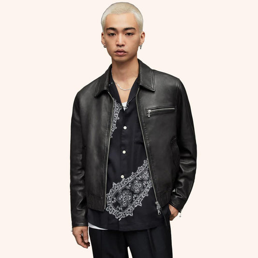 Men's Black Harrington Leather Bomber Jacket