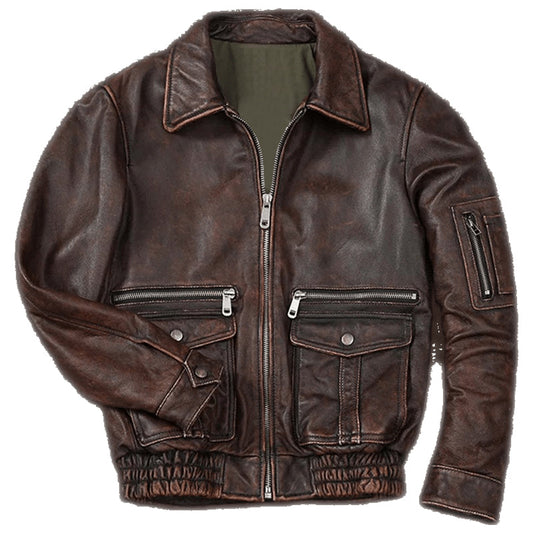 Mens Distressed Brown Vintage Air Force Flight Jacket