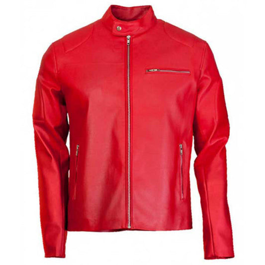 Men’s Red Leather Cafe Racer Jacket