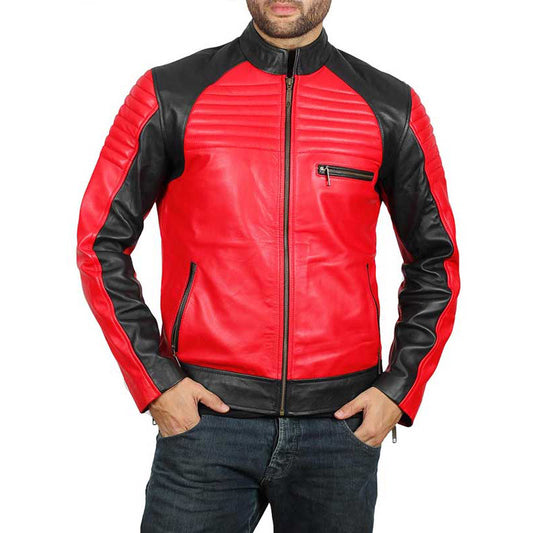 Men’s Red and Black Padded Leather Jacket