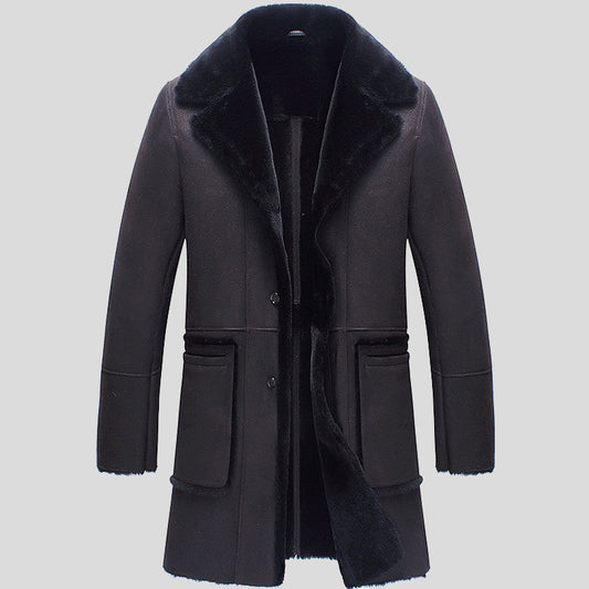 Mens Vintage Black Shearling Sheepskin Trench Coat