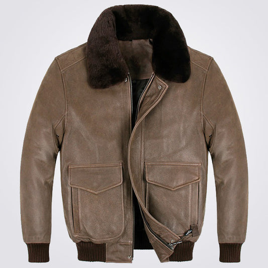 Men's Vintage Brown Leather Aviator Bomber Jacket