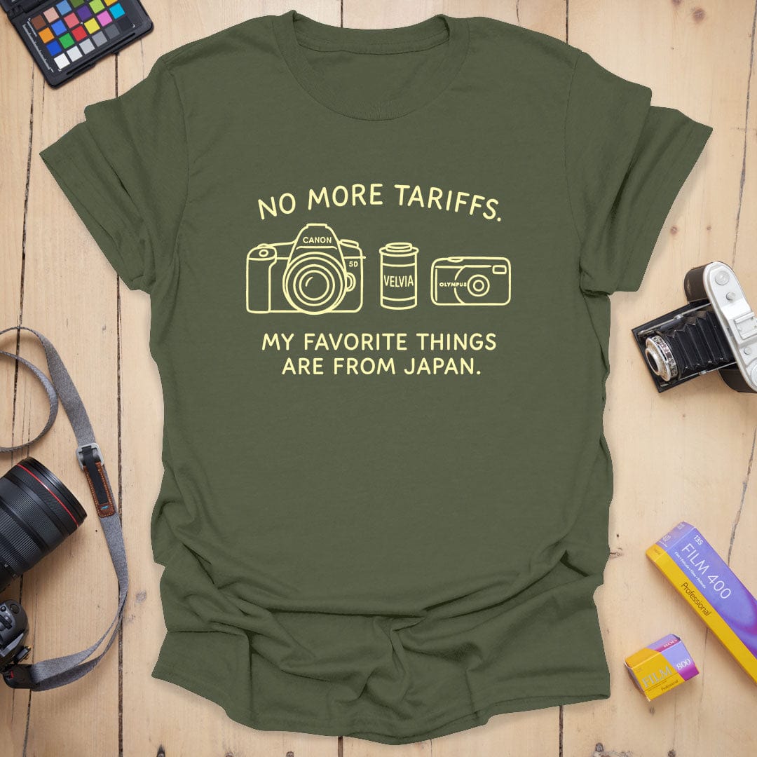 T-Shirt With No More Tariffs Analog Camera Graphic