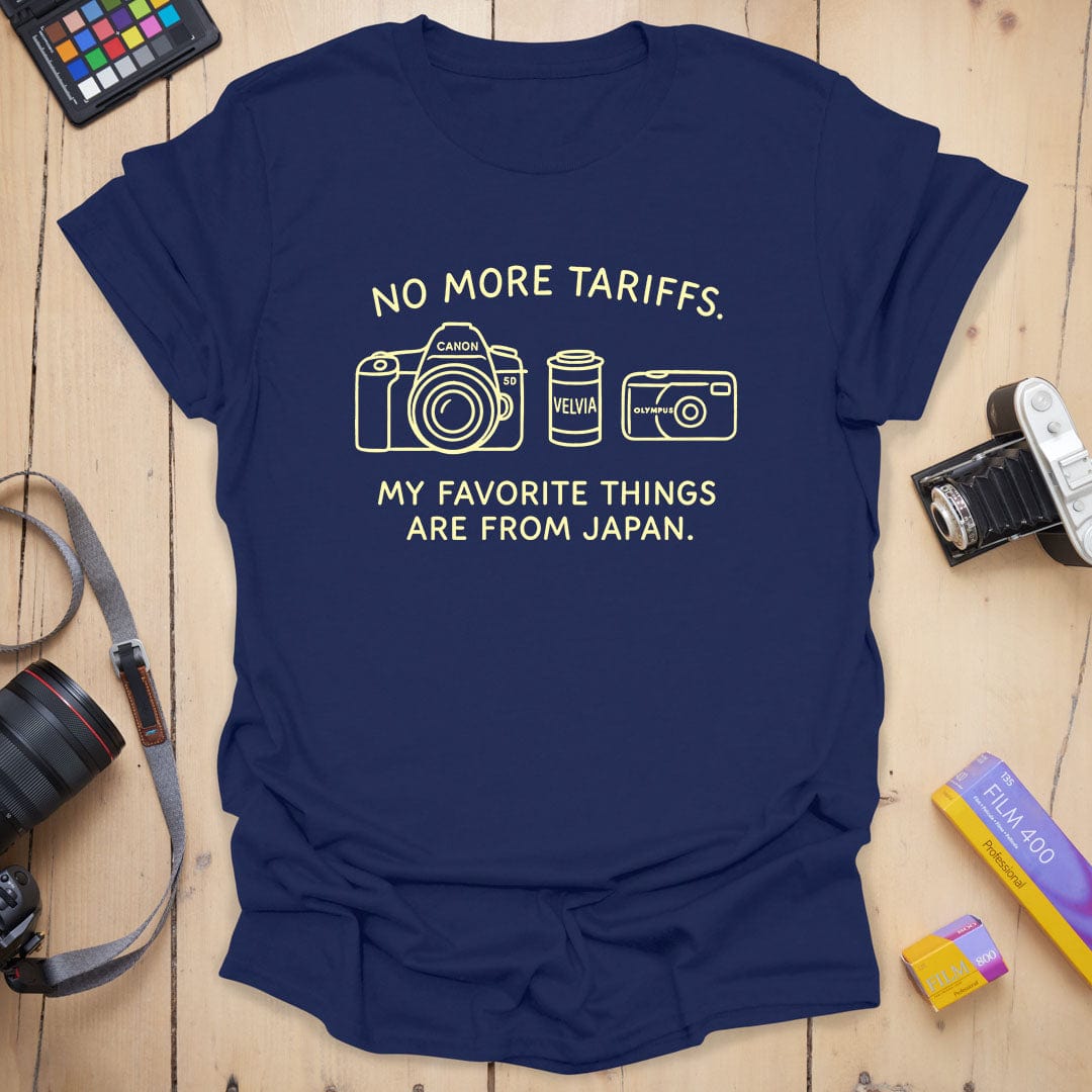 T-Shirt With No More Tariffs Analog Camera Graphic