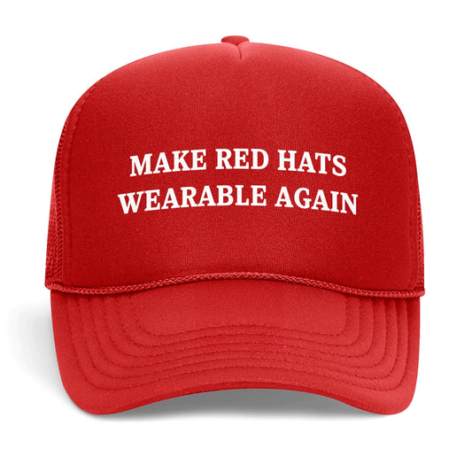 Make Red Hats Wearable Again USA Made 5 Panel Mid Profile Trucker Hat
