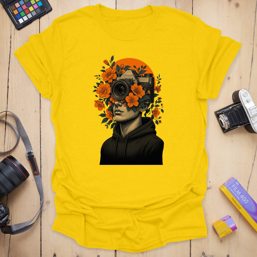 T-Shirt With Botanical Camera Portrait Art