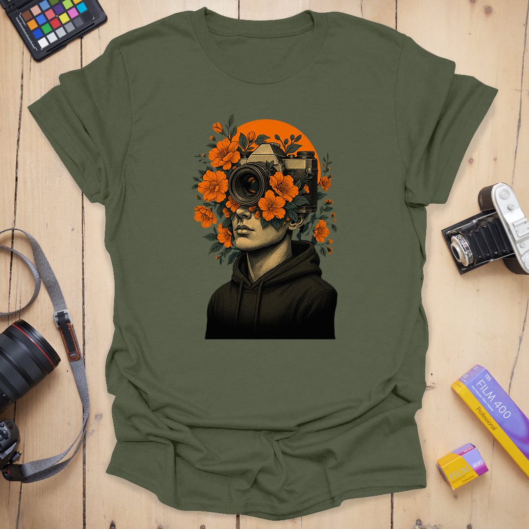 T-Shirt With Botanical Camera Portrait Art