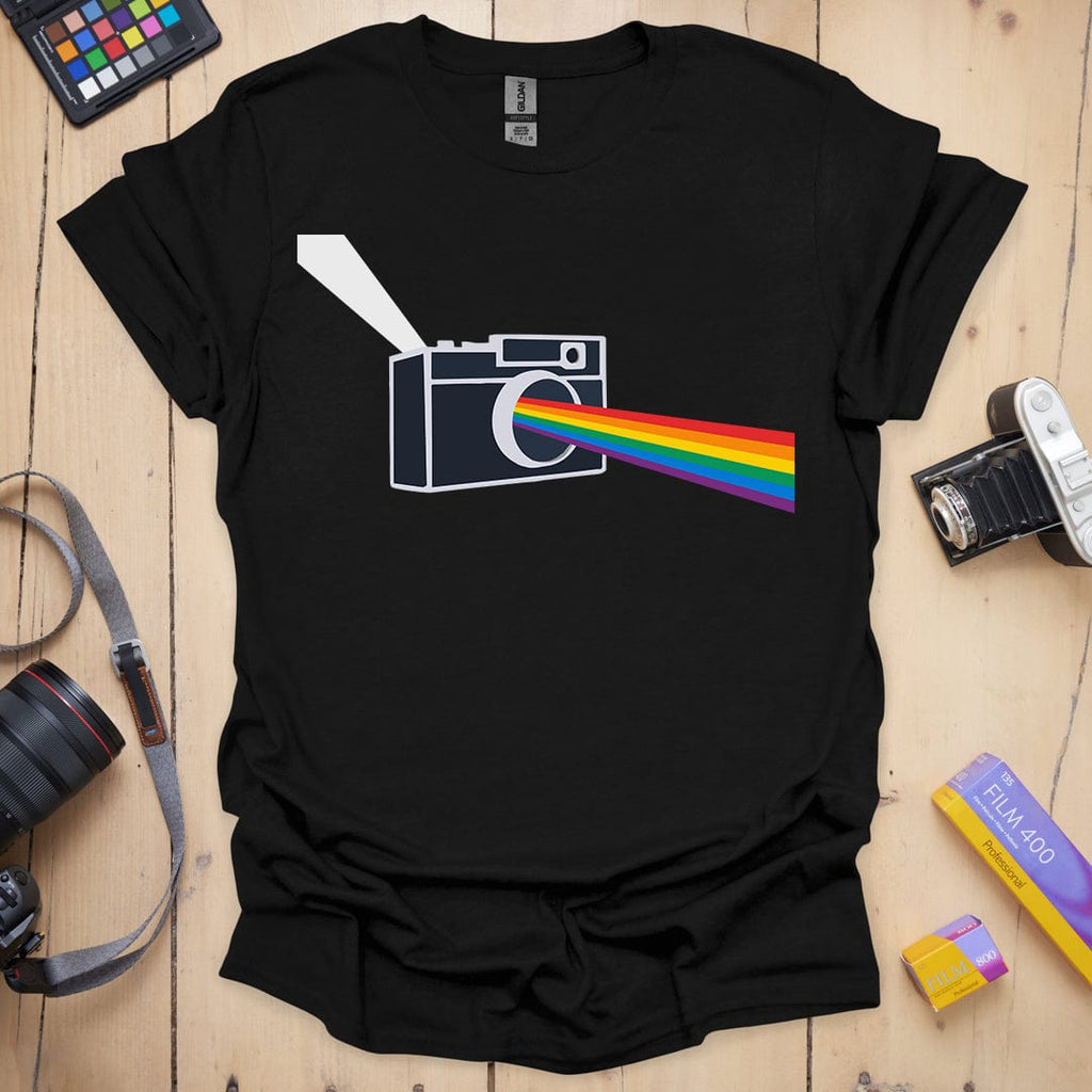 T-Shirt With Prism Lens Rainbow Camera Design