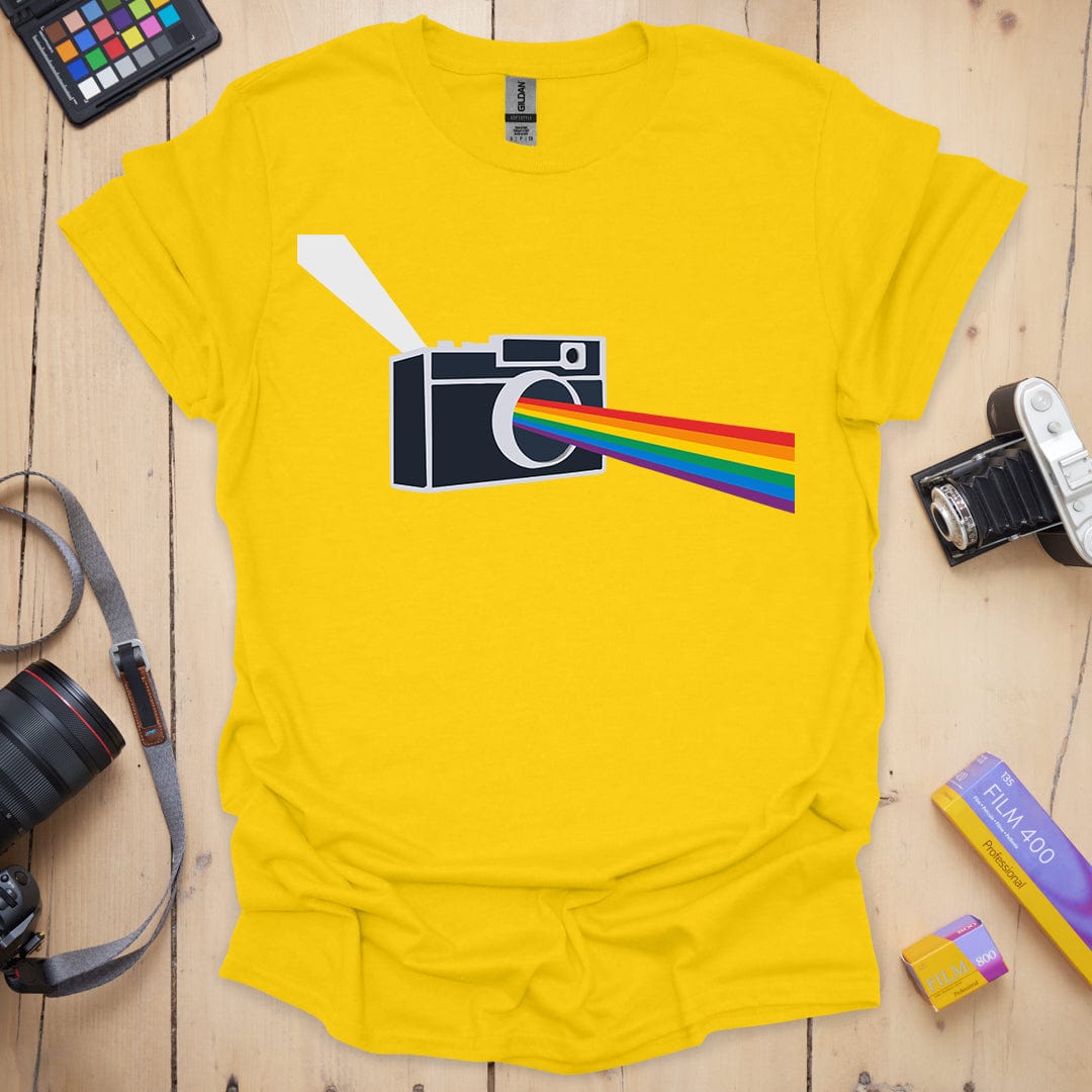 T-Shirt With Prism Lens Rainbow Camera Design