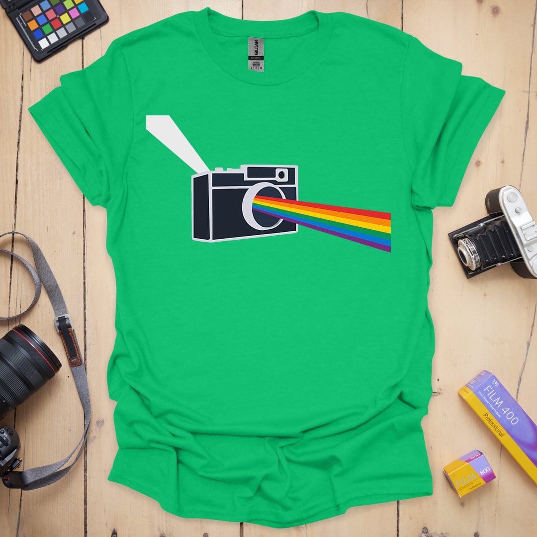T-Shirt With Prism Lens Rainbow Camera Design