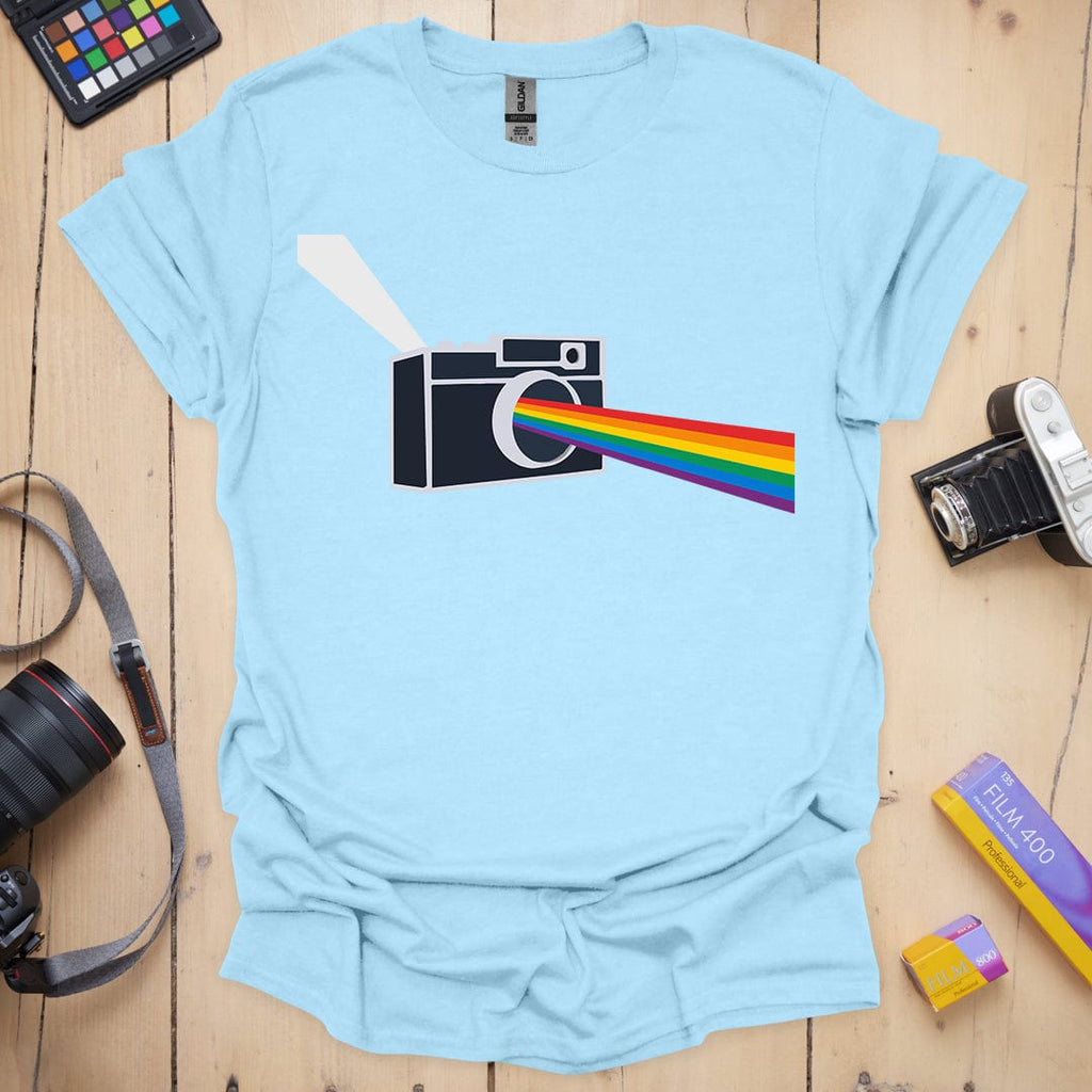 T-Shirt With Prism Lens Rainbow Camera Design