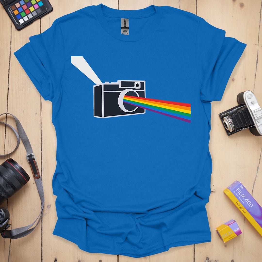 T-Shirt With Prism Lens Rainbow Camera Design