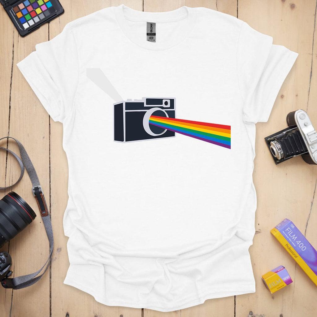 T-Shirt With Prism Lens Rainbow Camera Design