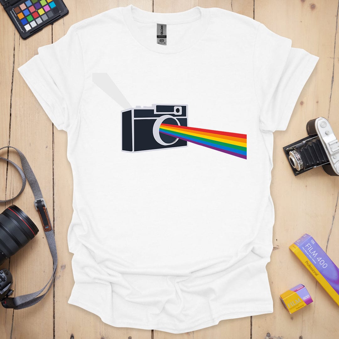 T-Shirt With Prism Lens Rainbow Camera Design