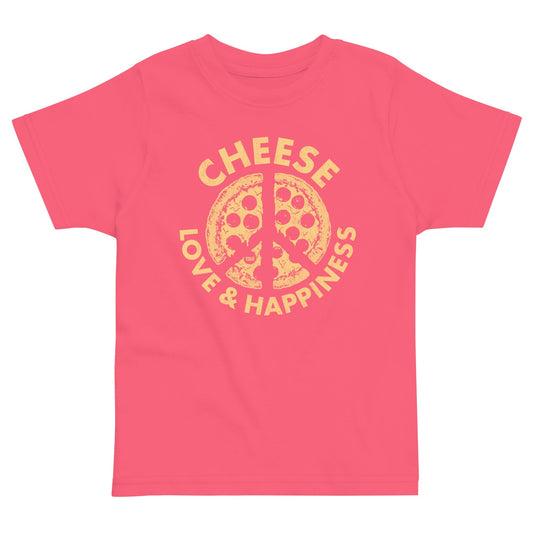 Toddler's Cheese Love Happiness Funny Extra Soft T-Shirt | Retro Pizza Tee | Solid Threads
