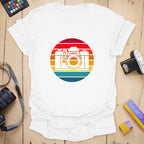 T-Shirt With Retro Camera Sunset Graphic