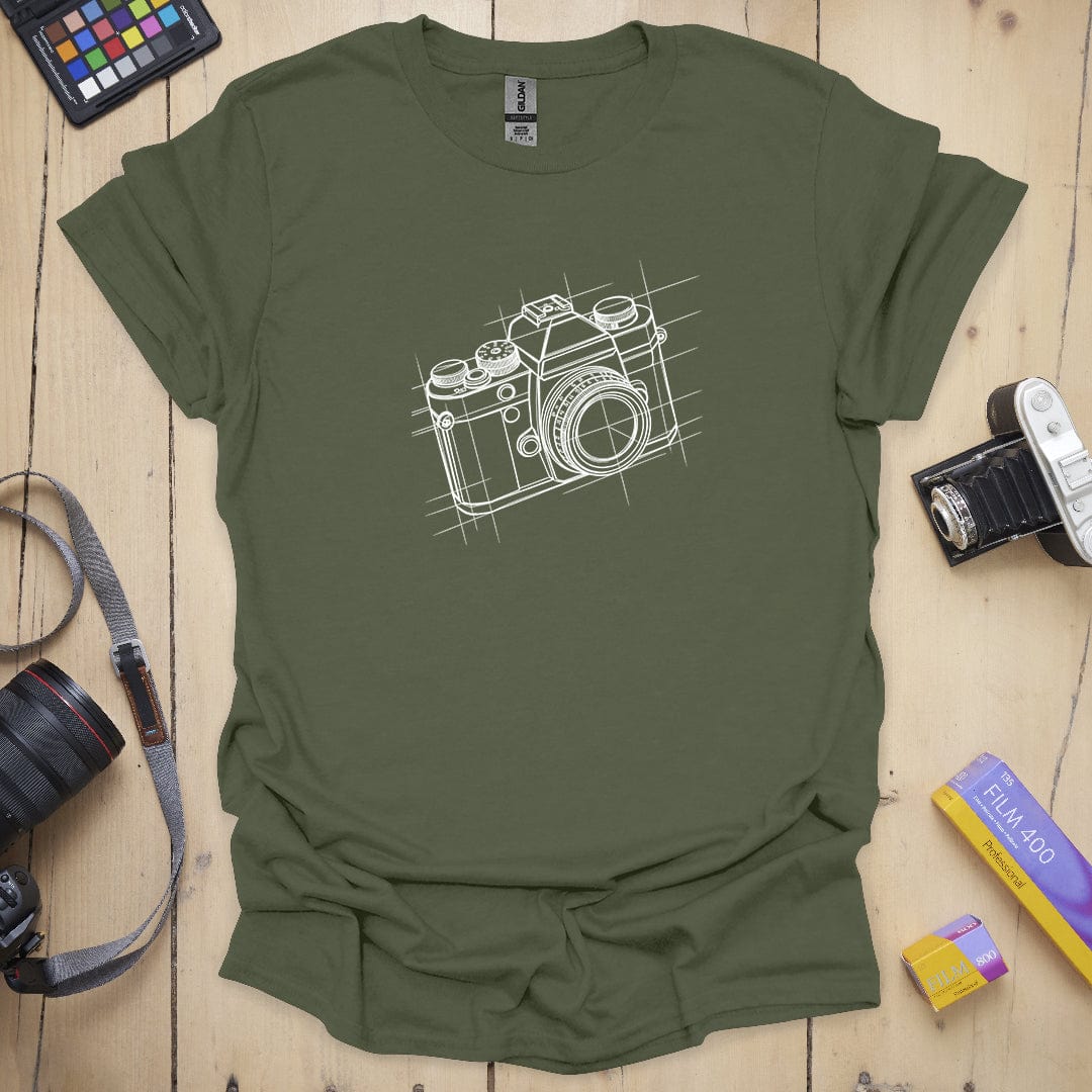 T-Shirt With Camera Blueprint Schematic Design